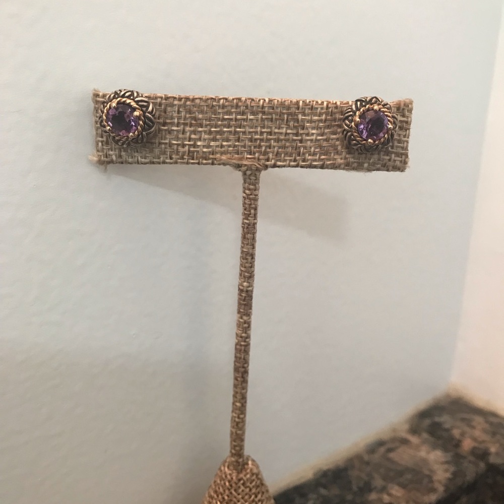 (SOLD)SS Basket setting stud w amethyst stones